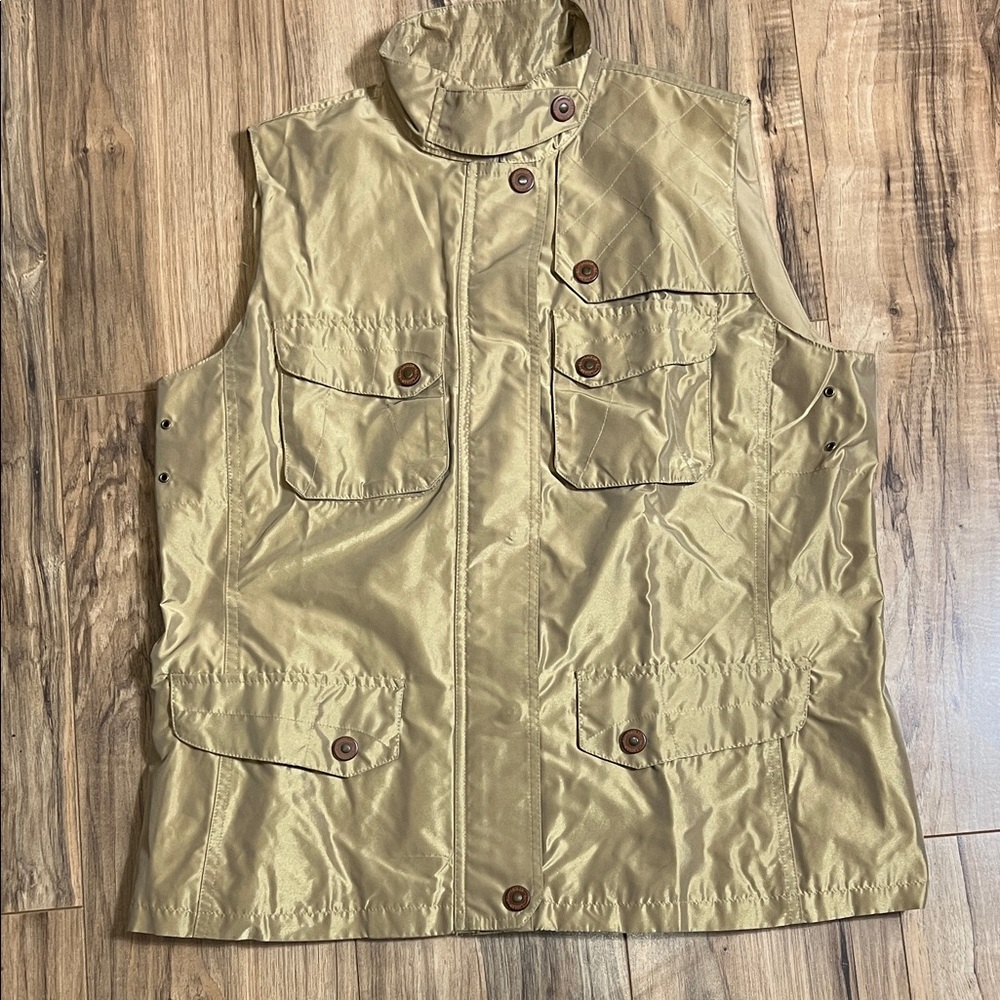 Lauren Ralph Lauren Gold Metallic Cargo Utility Safari Vest Green Label Sz L